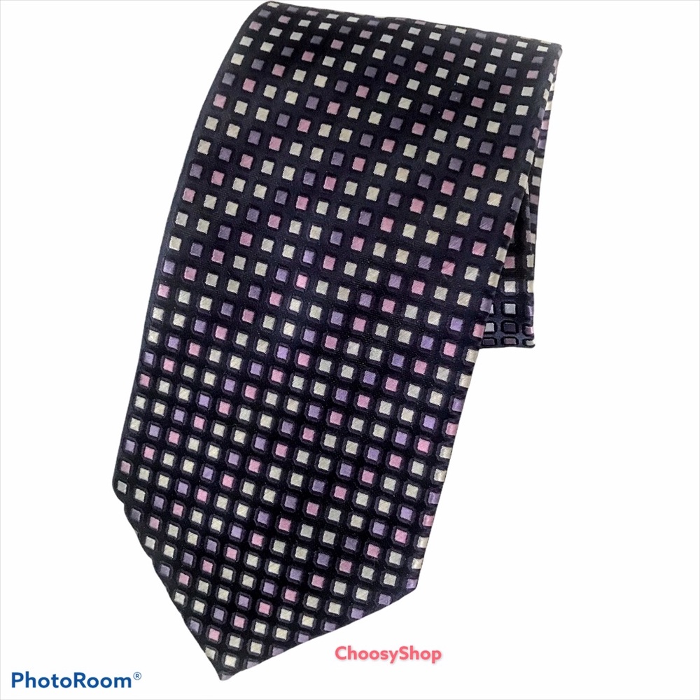 Purple Black Windowpane Tie Polyester 3.5